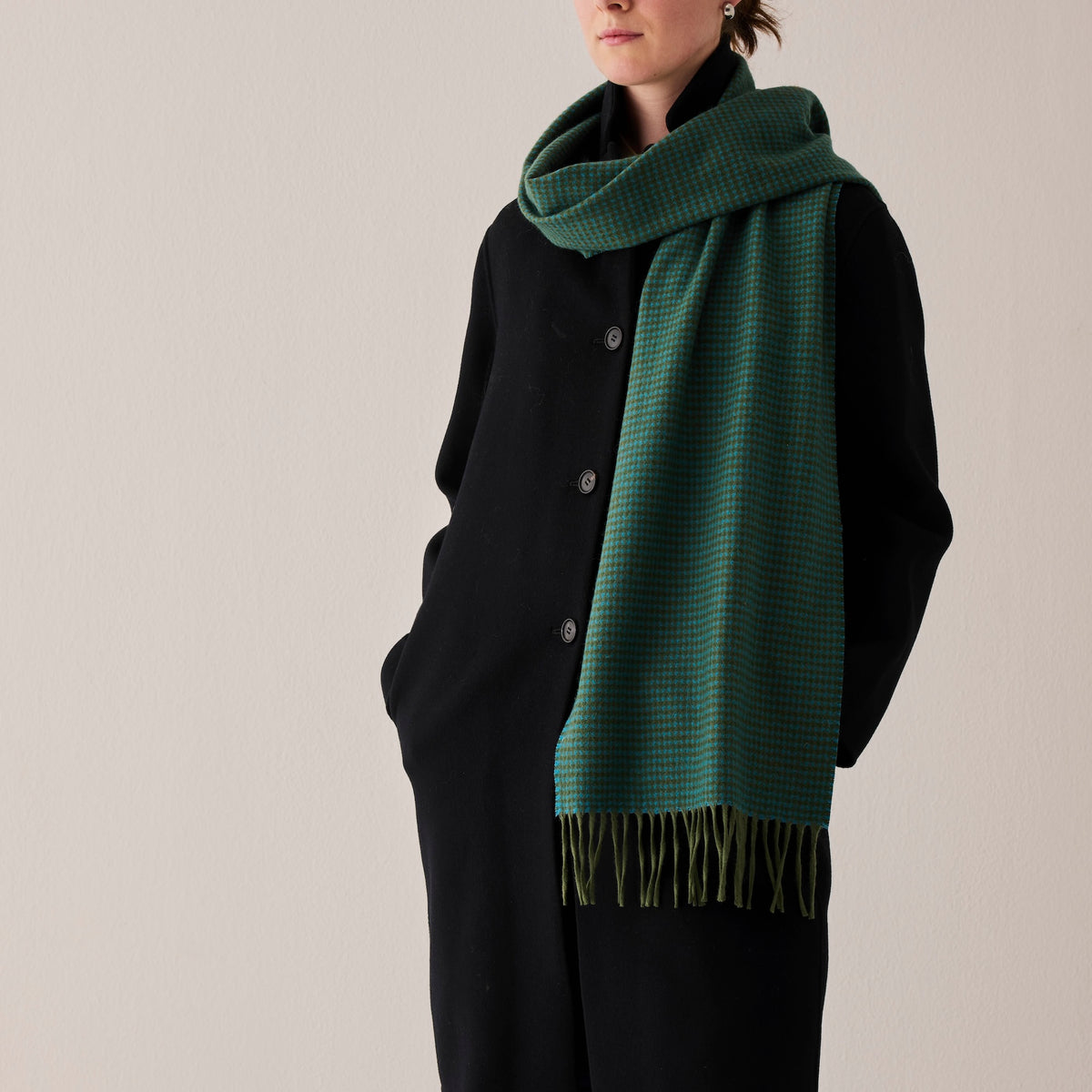 Goodee-Ezcaray-Extra Fine Merino Wool Herringbone Scarf - Color - Juniper