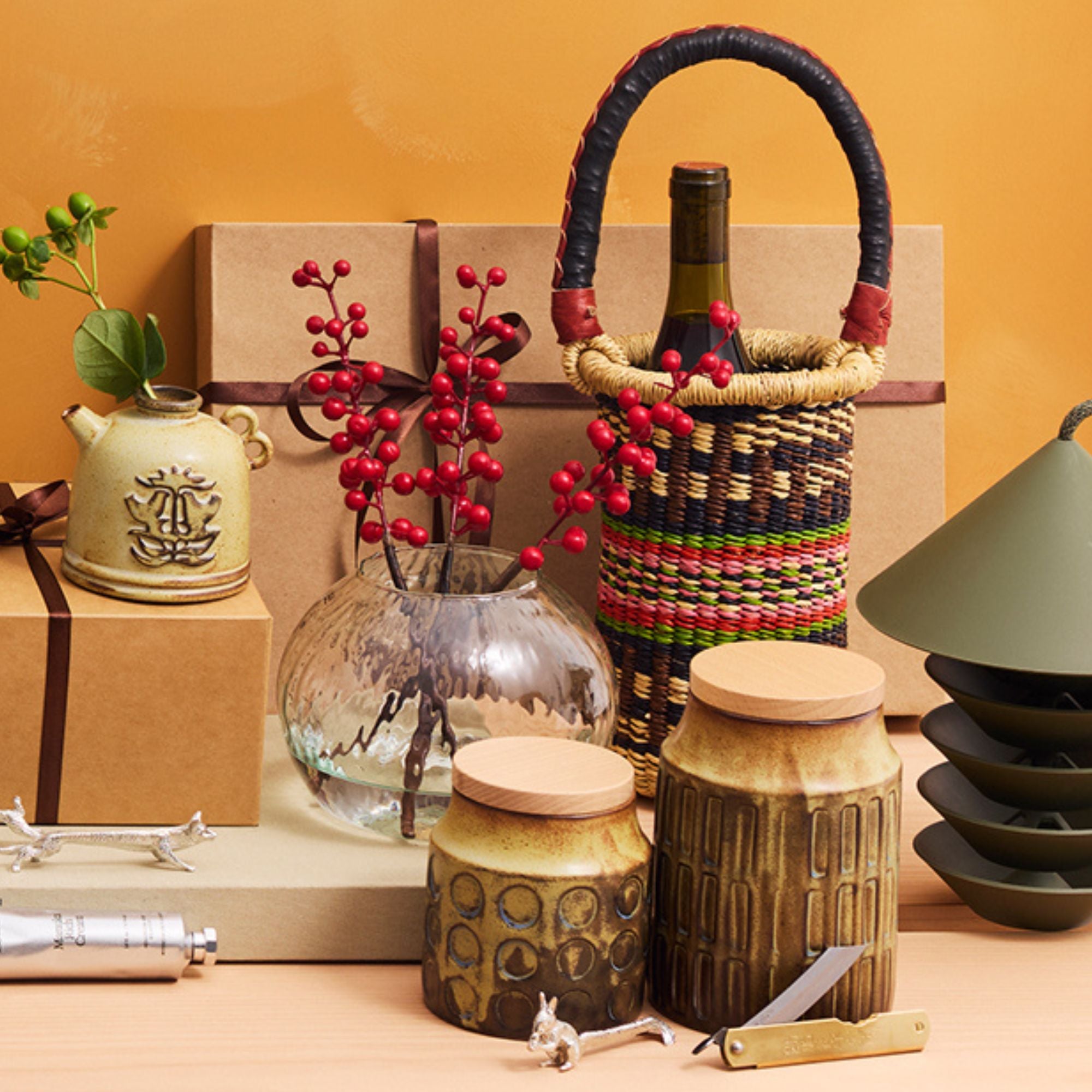 Goodee-Baba Tree-Wine Bottle Basket - Exclusive - Color - Brown & Pink