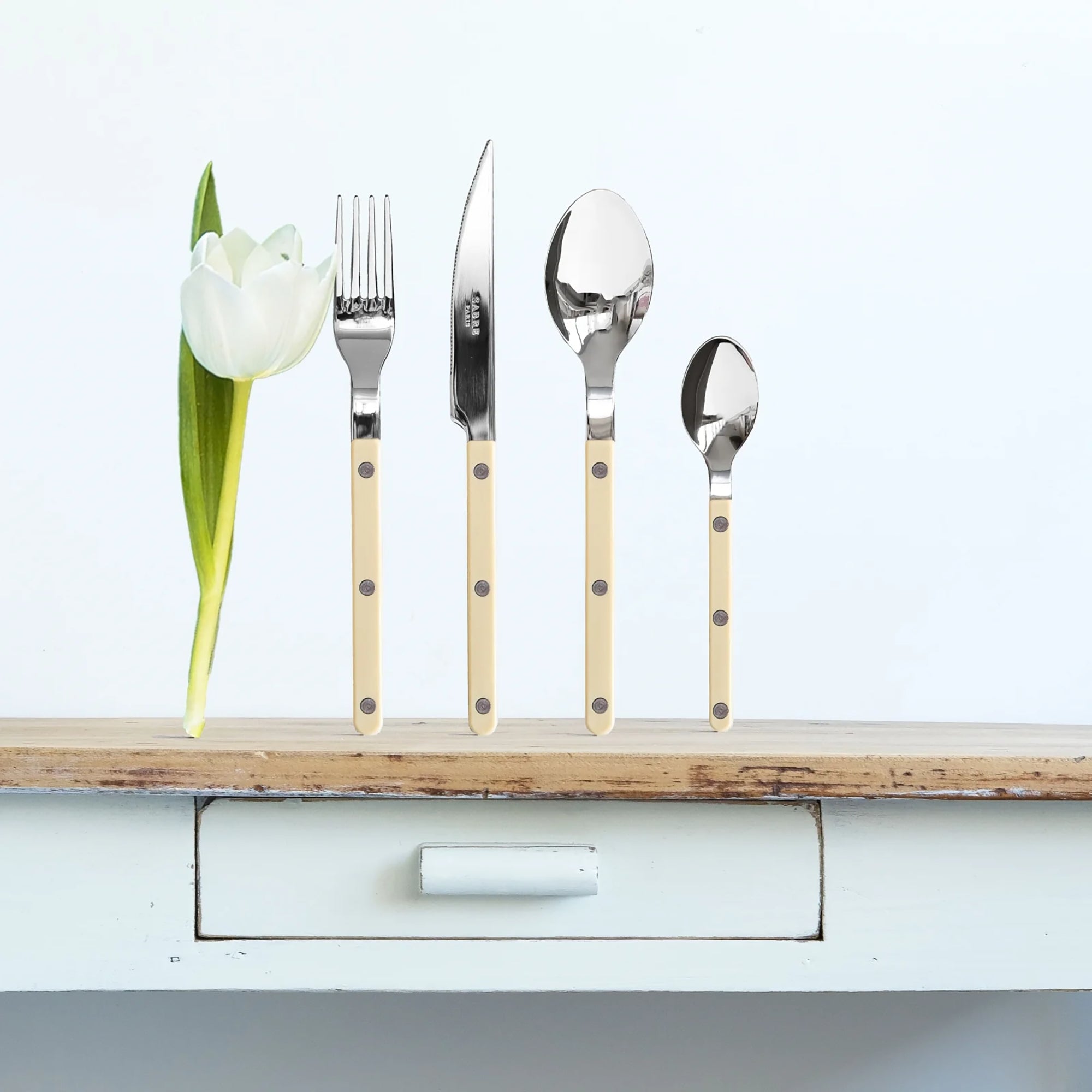 Goodee-Sabre Paris-Bistrot Solid Flatware - Set of 4 - Color - Ivory/Shiny