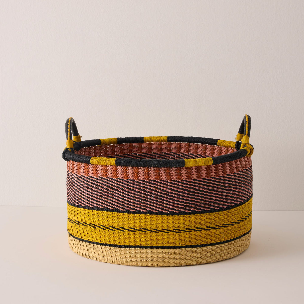 Goodee-Baba Tree-Large Woven Short Basket - Color - Pink/Yellow