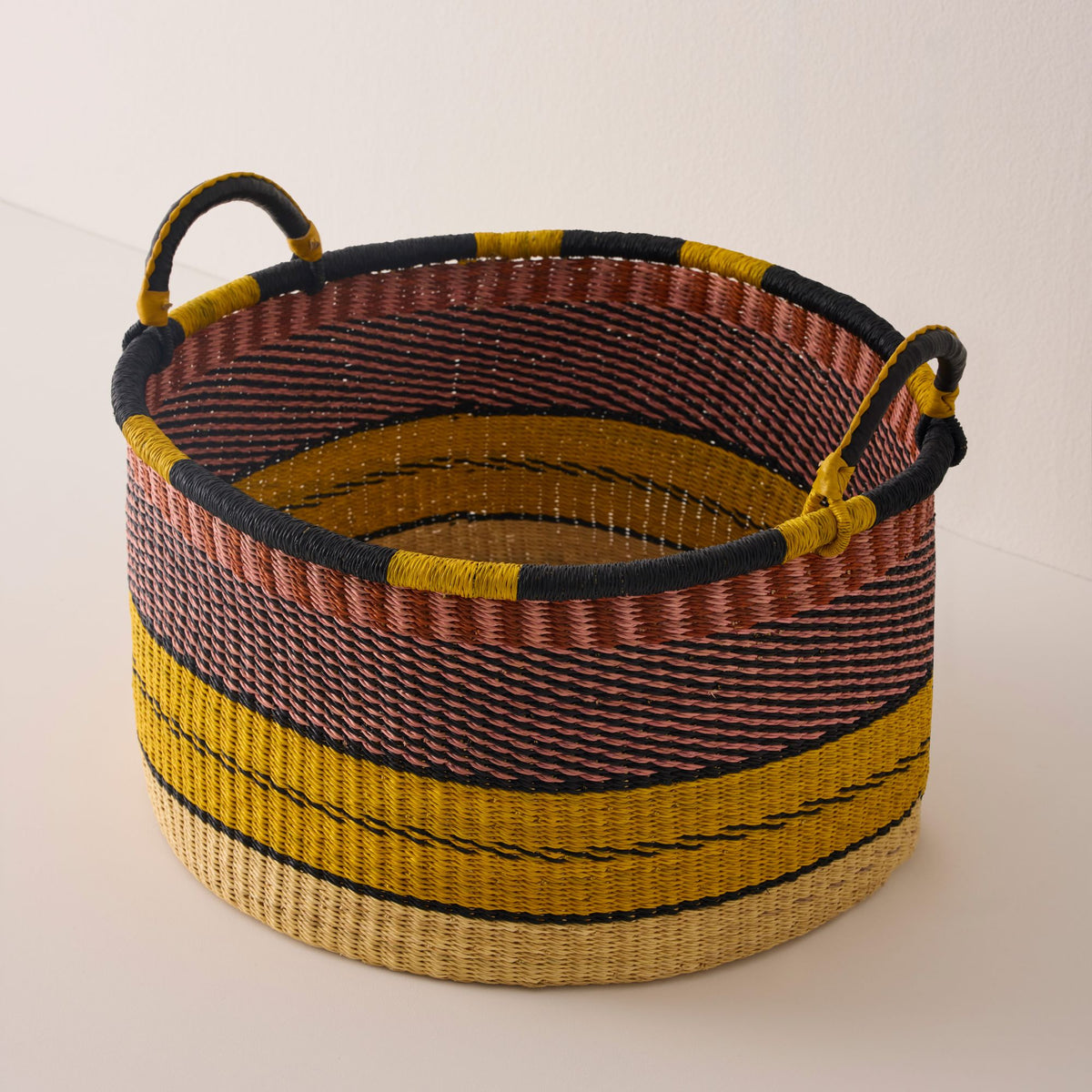 Goodee-Baba Tree-Large Woven Short Basket - Color - Pink/Yellow