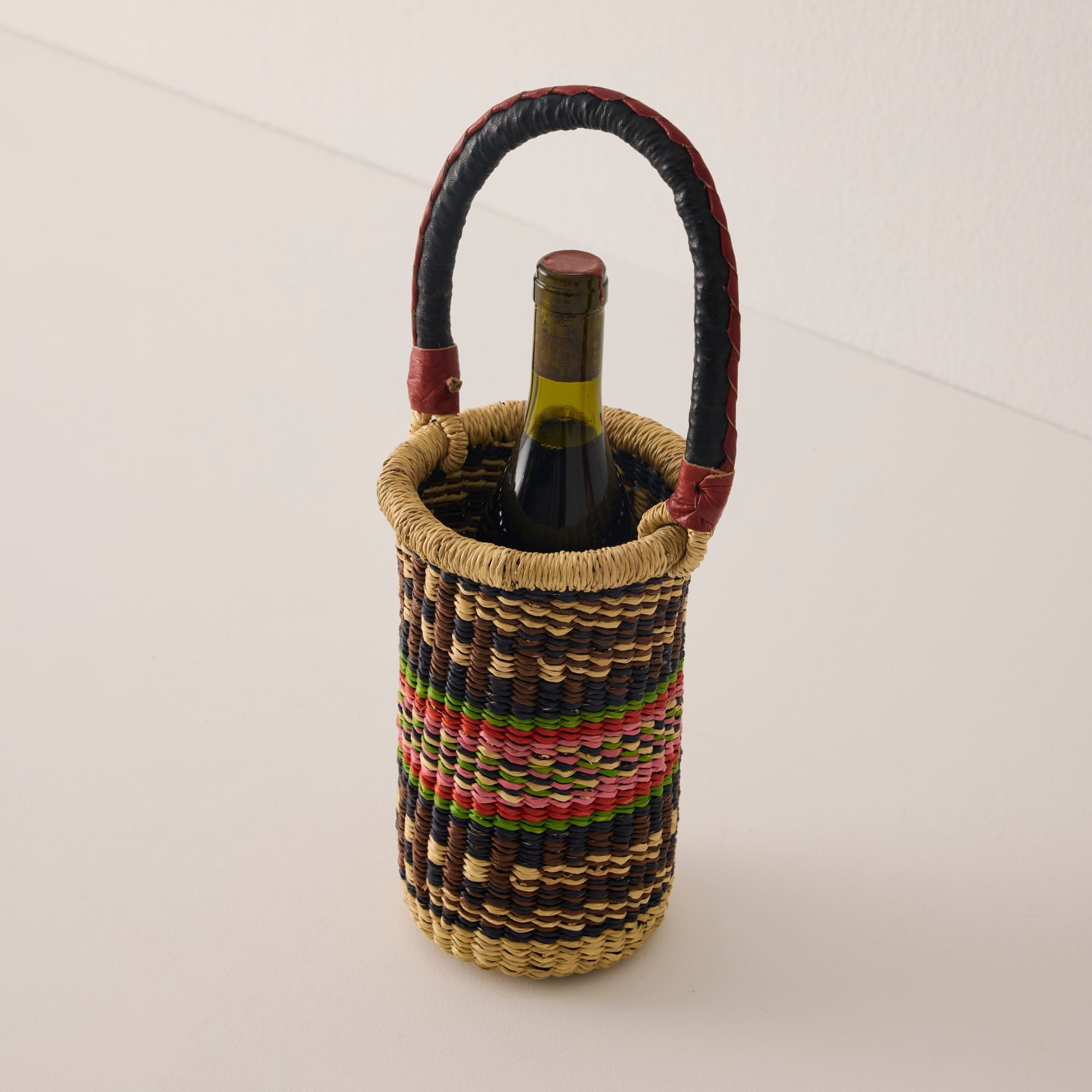 Goodee-Baba Tree-Wine Bottle Basket - Exclusive - Color - Brown & Pink