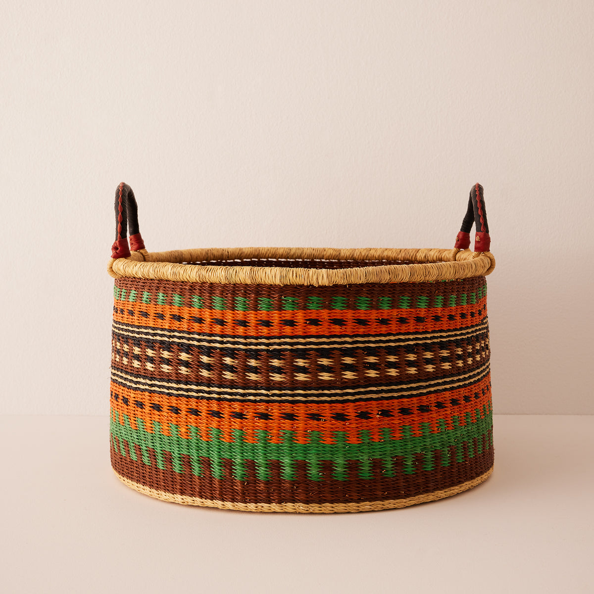 Goodee-Baba Tree-Large Woven Short Basket - Color - Rust/Turquoise
