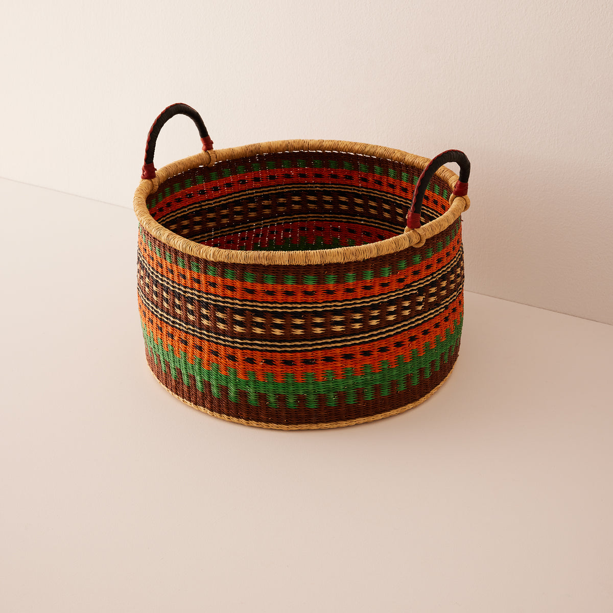 Goodee-Baba Tree-Large Woven Short Basket - Color - Rust/Turquoise