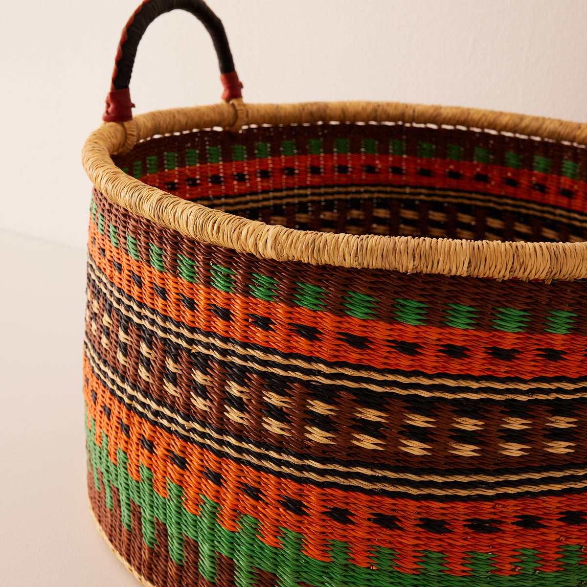 Goodee-Baba Tree-Large Woven Short Basket - Color - Rust/Turquoise