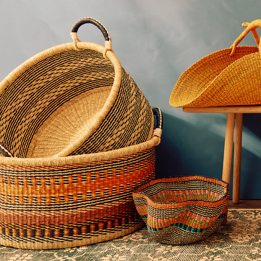 Goodee-Baba Tree-Large Woven Short Basket - Color - Black/Natural