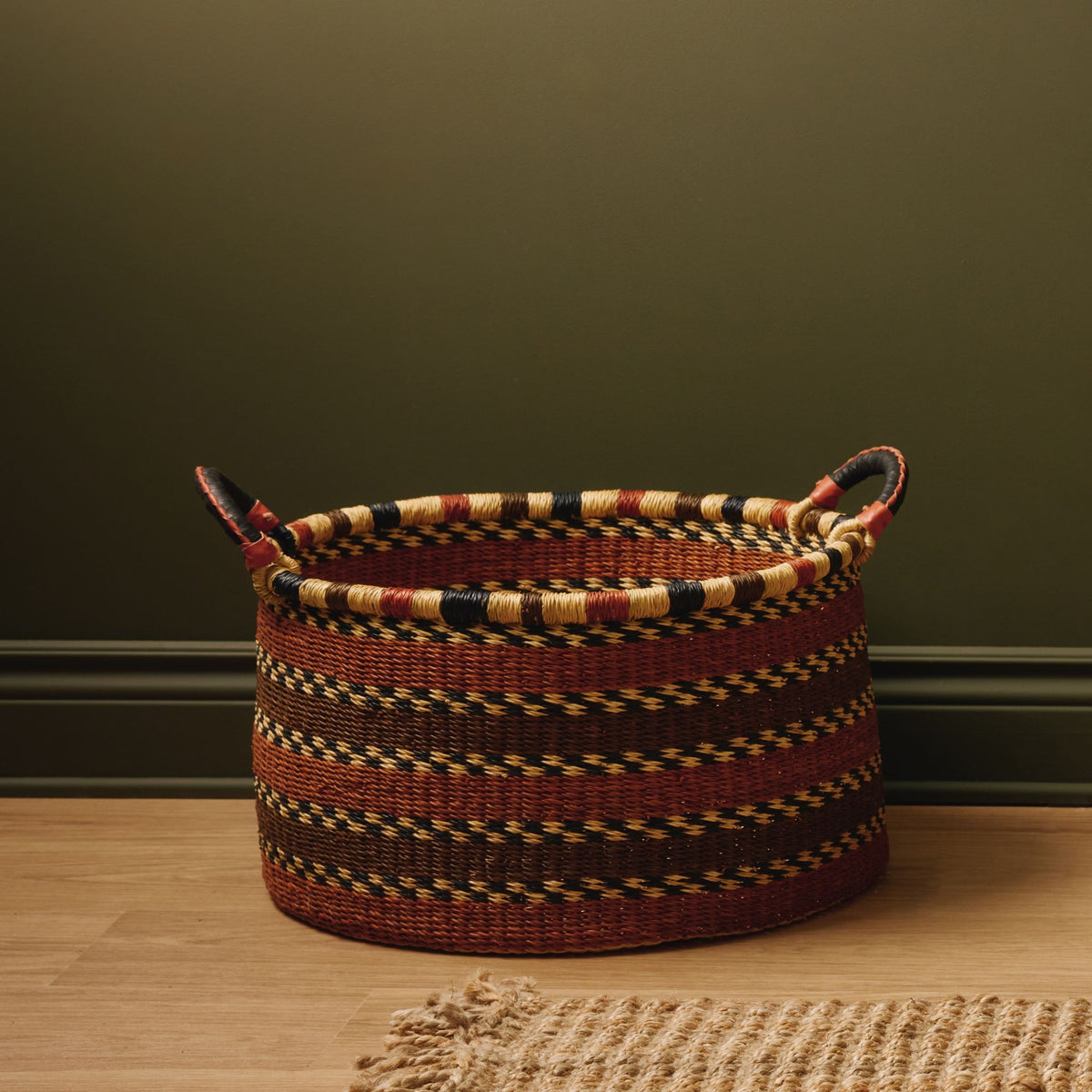 Goodee-Baba Tree-Medium Woven Short Basket - Color - Rust Stripe