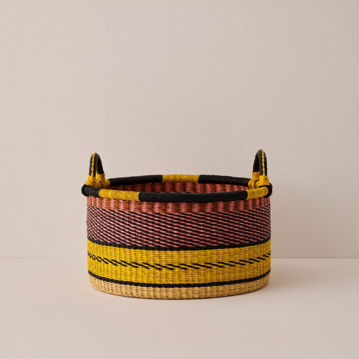 Goodee-Baba Tree-Small Woven Short Basket - Color - Pink/Yellow