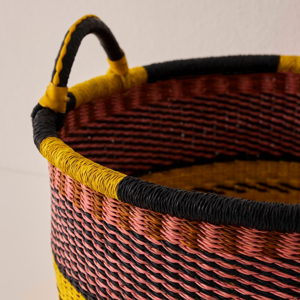 Goodee-Baba Tree-Small Woven Short Basket - Color - Pink/Yellow