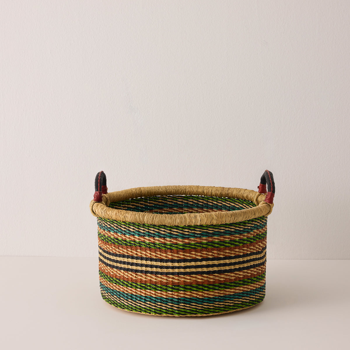 Goodee-Baba Tree-Small Woven Short Basket - Color - Rust/Green Stripes
