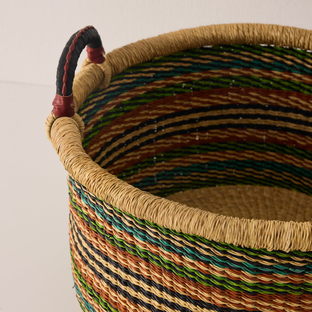 Goodee-Baba Tree-Small Woven Short Basket - Color - Rust/Green Stripes