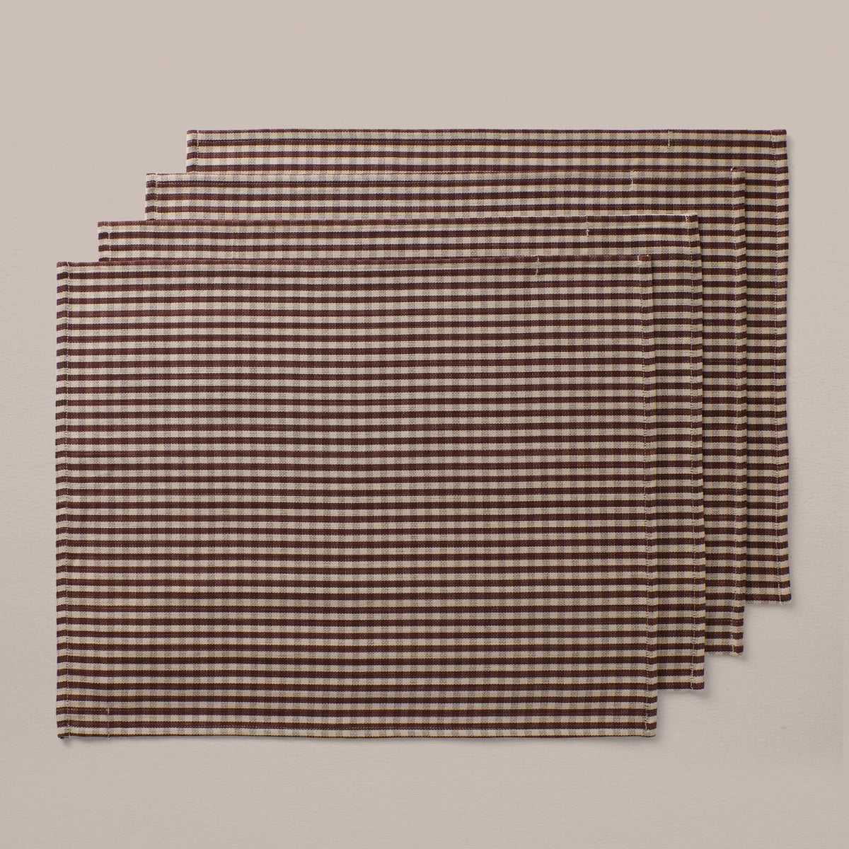 Goodee-Tensira-Hand-Dyed Cotton Placemats - Set of 4 - Color - Chocolate Gingham/Ecru