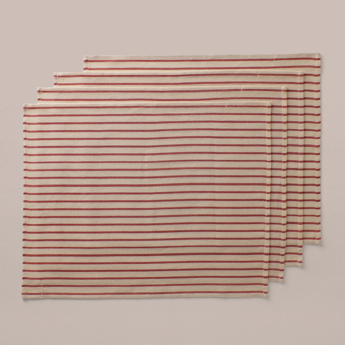 Goodee-Tensira-Hand-Dyed Cotton Placemats - Set of 4 - Color - Muted Red/Ecru