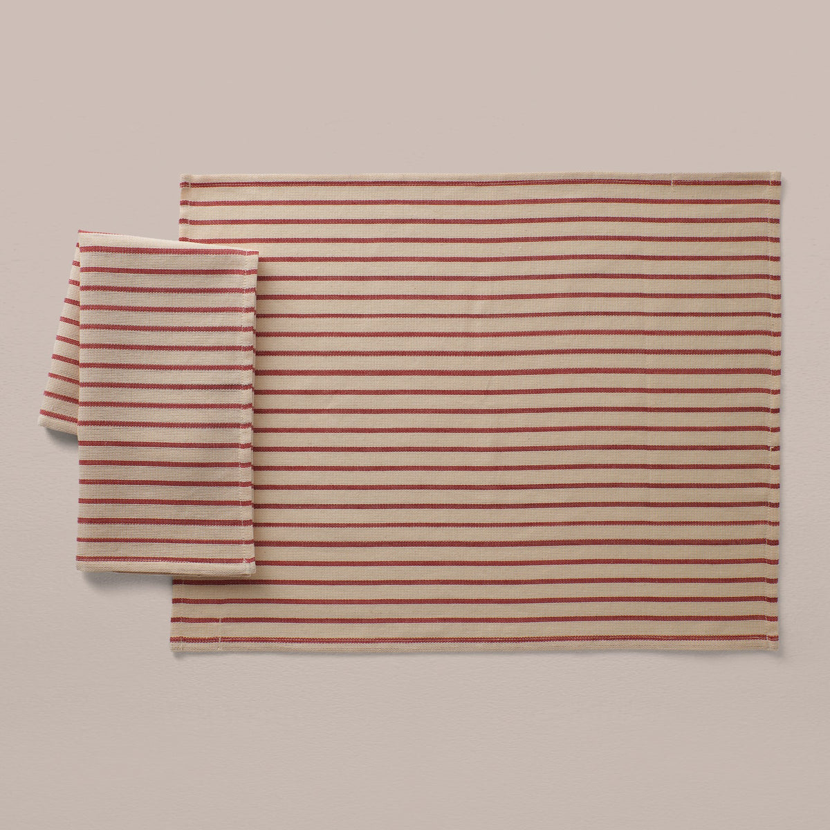 Goodee-Tensira-Hand-Dyed Cotton Placemats - Set of 4 - Color - Muted Red/Ecru