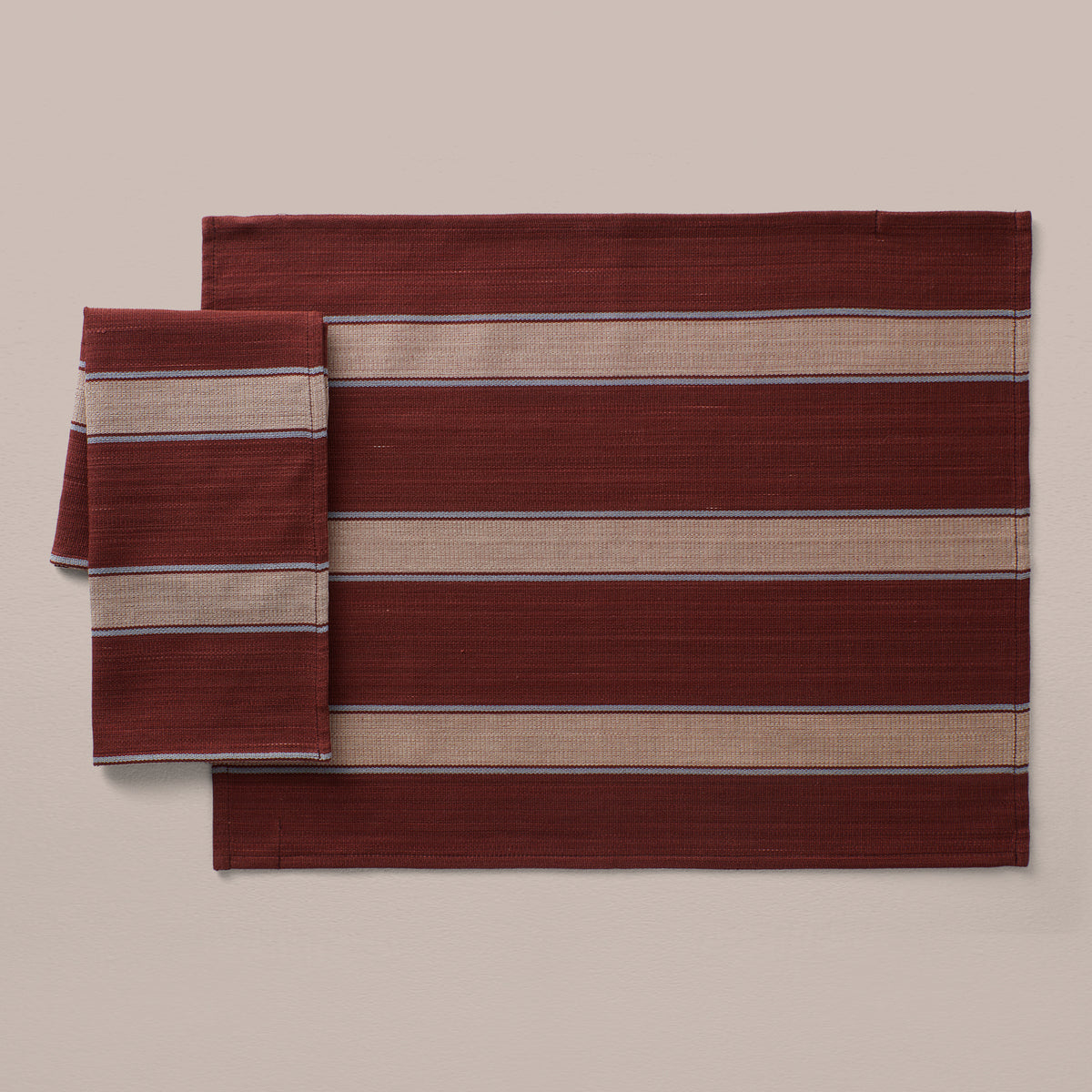 Goodee-Tensira-Hand-Dyed Cotton Placemats - Set of 4 - Color - Red/Ecru/Blue